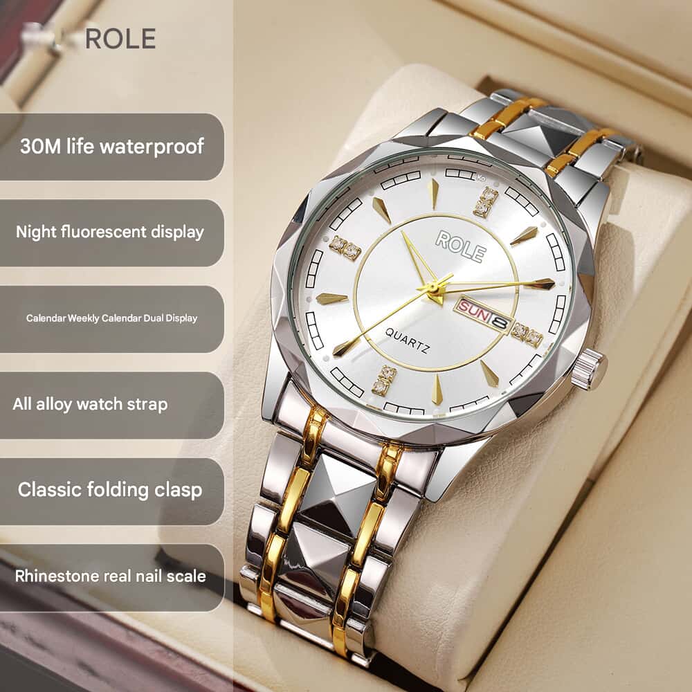 Classic Big Men Watch - Luxury Gold Silver Design, Strong & Stylish for Everyday Wear